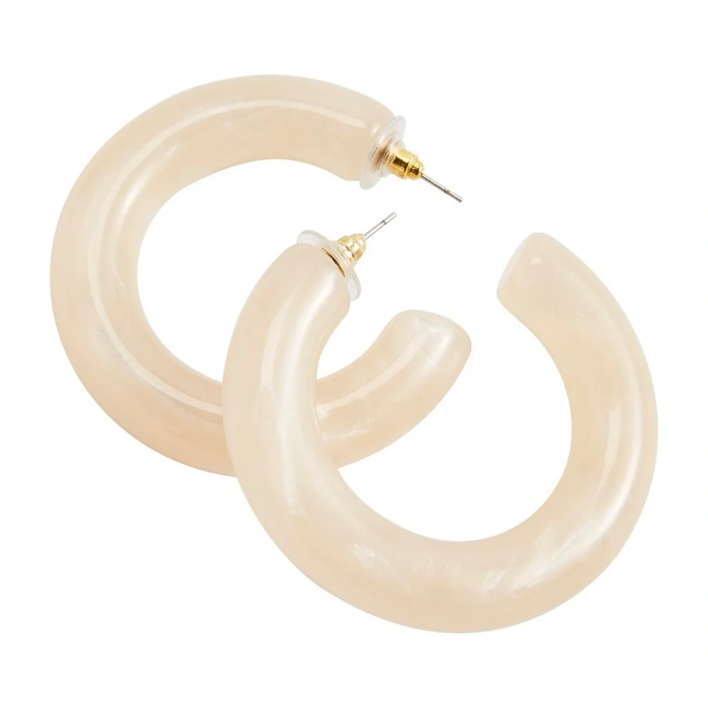 MUD PIE Chunky Peach Cream Resin Acrylic Hoop Earrings - NWT